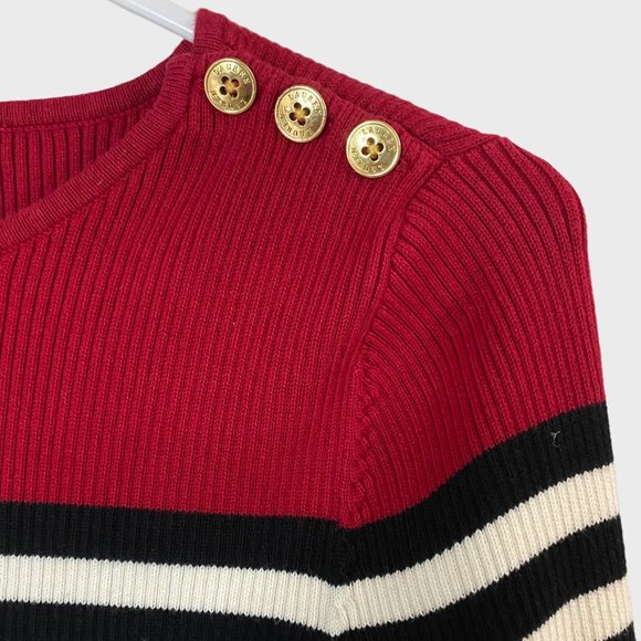 Lauren Ralph Lauren Rib-Knit Sweater Womens Medium Black White Striped Crewneck - Picture 6 of 12